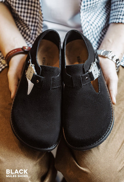 Retro Casual Suede Leather Black Mules Shoes